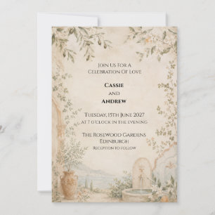 Tuscan Fountain Olive Garden Wedding Invitation