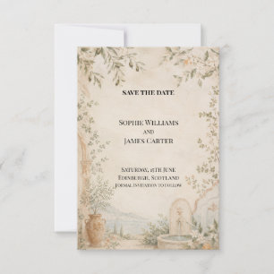 Tuscan Fountain Olive Garden Wedding Save The Date