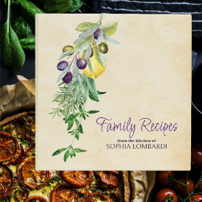 Tuscan Herbs Lemons Olives Recipe Organizer 3 Ring Binder