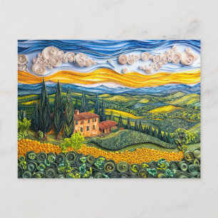 Tuscan Hillside Landscape in Quilling Style Postcard
