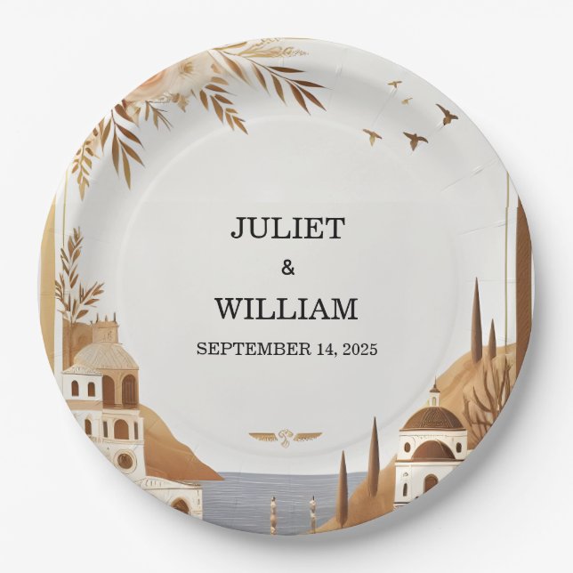 Tuscan Italian Coffee Sorrento Casual Wedding Paper Plates (Front)