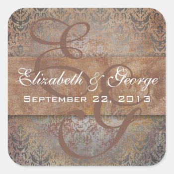 Tuscan Italian Damask Save The Date Square Sticker by BridalSuite at Zazzle