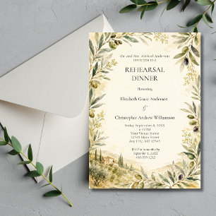 Tuscan Italian Olive Wedding Rehearsal Dinner Invitation