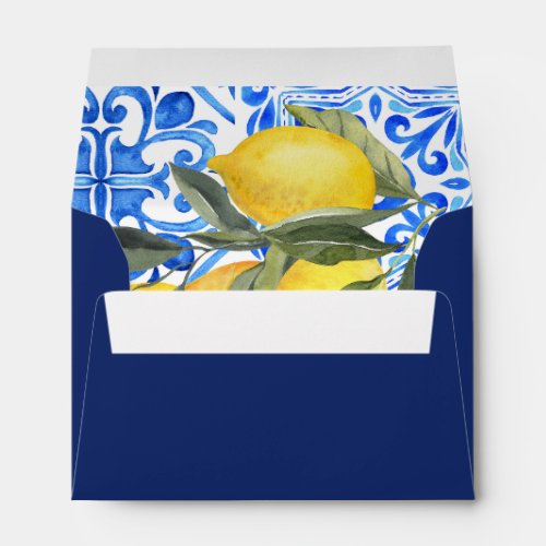 Tuscan Italy Tile Watercolor Lemon A7 Invitation  Envelope