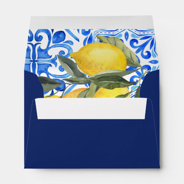 Tuscan Italy Tile Watercolor Lemon A7 Invitation  Envelope (Back (Bottom))