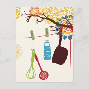 Tuscan Kitchen - Utensils on floral. Postcard