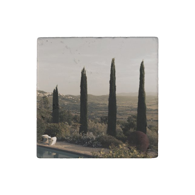 Tuscan landscape hidden behind cypresses (2024) stone magnet (Front)
