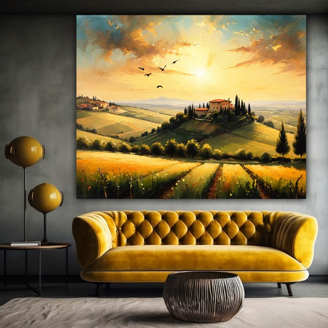 Tuscan Landscape Italian Country  Acrylic Print (Fine art painting of the Tuscan Italian country side. A cheerful sunny summer landscape scene)