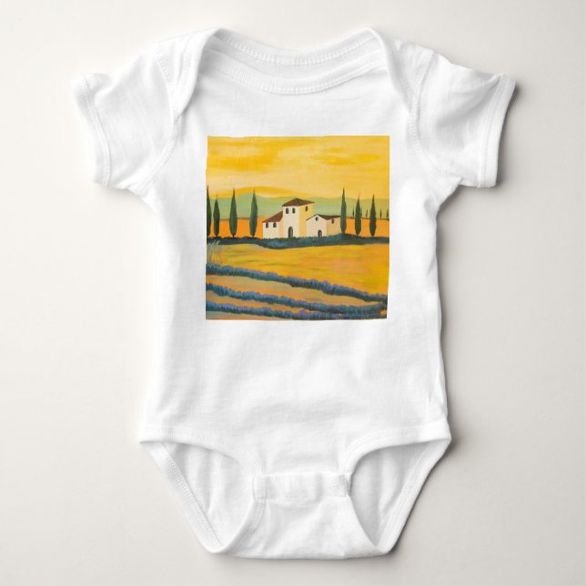 Tuscan landscape, private painter, acrylic paintin baby bodysuit (Front)