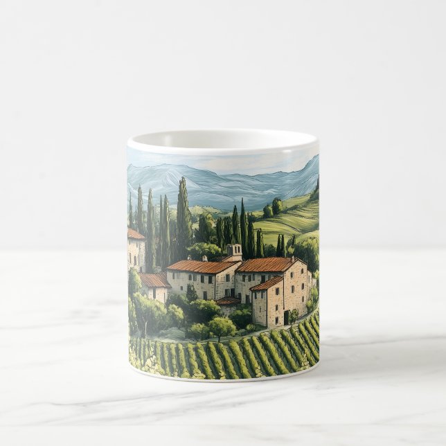Tuscan Landscape with Vineyards and a Bicycle Coffee Mug (Center)