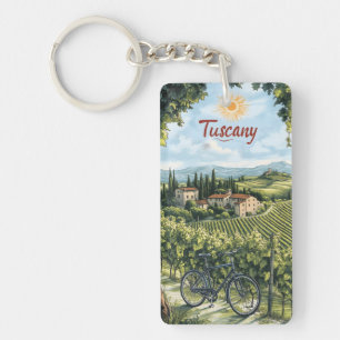 Tuscan Landscape with Vineyards and a Bicycle Keychain