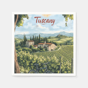 Tuscan Landscape with Vineyards and a Bicycle Napkins