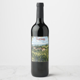 Tuscan Landscape with Vineyards and a Bicycle Wine Label