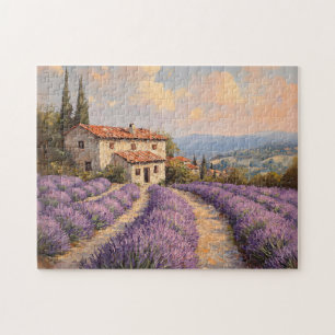 Tuscan Lavender Field with Stone Cottage Jigsaw Puzzle