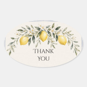 Tuscan Lemon Garland Wedding Thank You Oval Sticker
