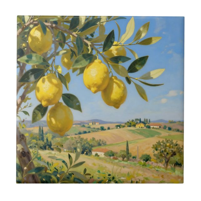 Tuscan Lemon Tree Landscape Ceramic Tile (Front)