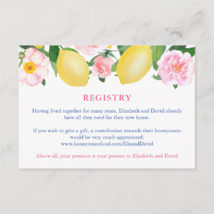 Tuscan Lemons Pink Florals Bridal Shower Matching Enclosure Card