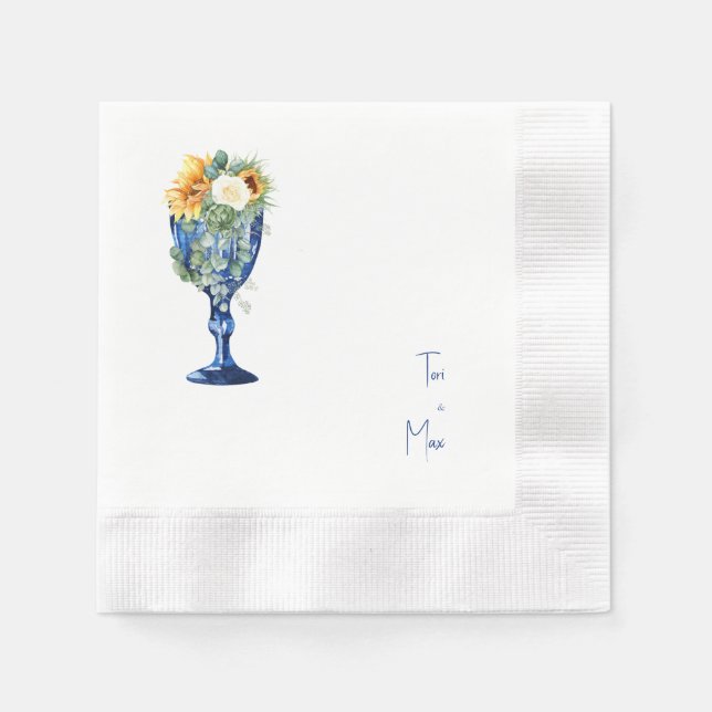 Tuscan Mediterranean Wedding Coined Cocktail Napkins (Front)