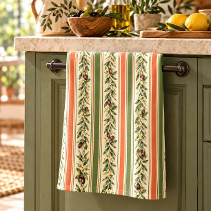 Tuscan Olive Botanical Stripe Kitchen Towel