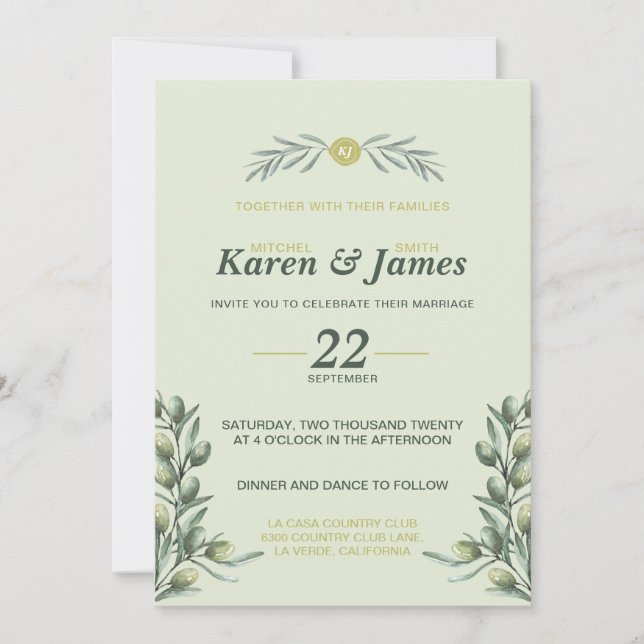 Tuscan Olive Garden Wedding Invitation (Front)