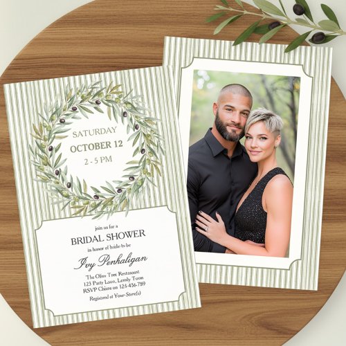 Tuscan Olive Green Stripe Bridal Shower Invitation