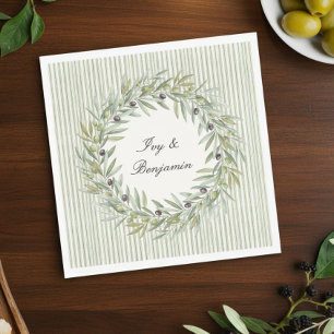 Tuscan Olive Green Stripe Rehearsal Dinner Napkins