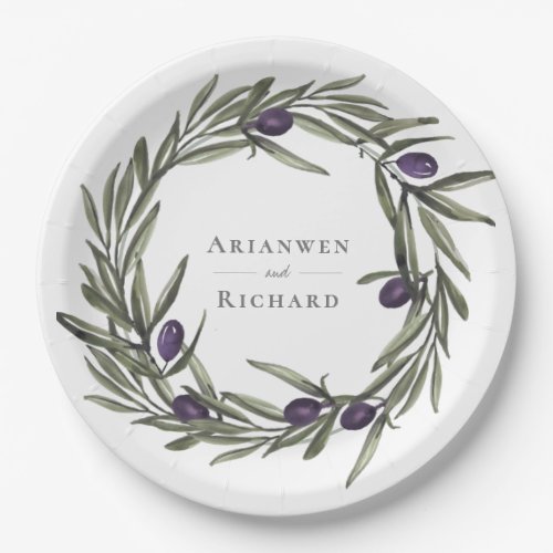 Tuscan Olives Botanical Wreath  Paper Plate