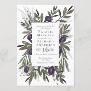 Tuscan Olives Watercolour Botanical Wreath Invitation