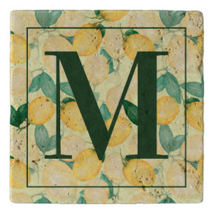 Tuscan Rustic Lemons and Greenery Monogram Stone Trivet