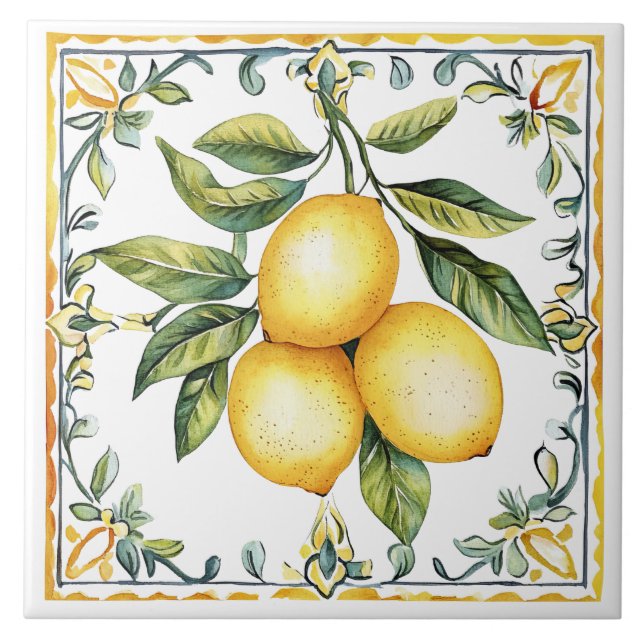 Tuscan Rustic Mediterranean Yellow Lemon Ceramic Tile (Front)
