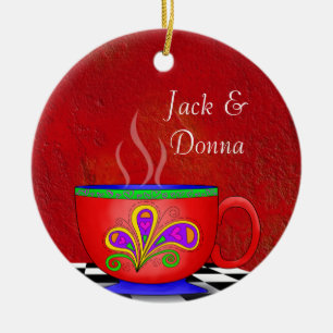 Tuscan Style Java Coffee Cup Coaster Ceramic Ornament