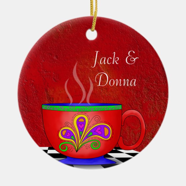 Tuscan Style Java Coffee Cup Coaster Ceramic Ornament (Front)