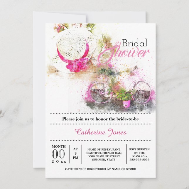 Tuscan summer french floral hat bridal shower invitation (Front)