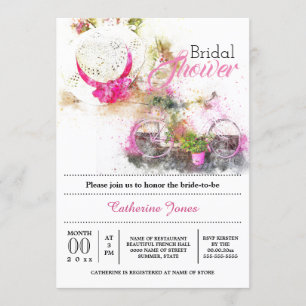 Tuscan summer french floral hat bridal shower invitation