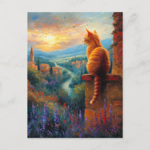 Tuscan Sunset with a Ginger Cat Postcard