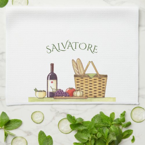 Tuscan Table Wine and Bread Personalized Kitchen Towel