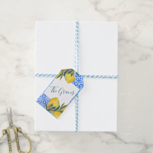Tuscan Tile Watercolor with Lemon  Gift Tags