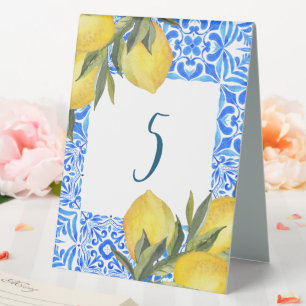 Tuscan Tile Watercolor with Lemon Table Tent
