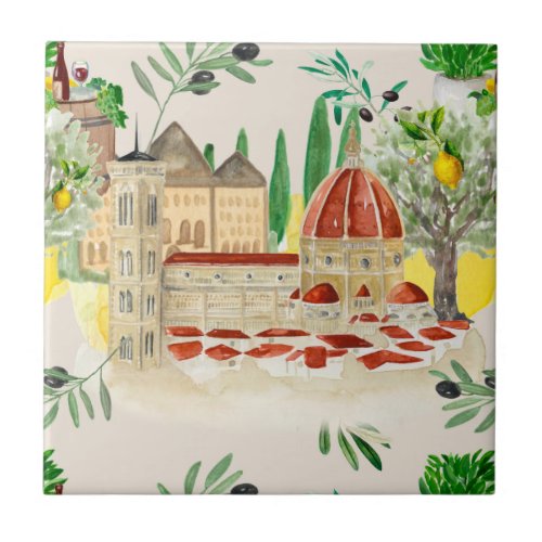 TuscanTuscanyItalyoliveslemons citrus   Ceramic Tile