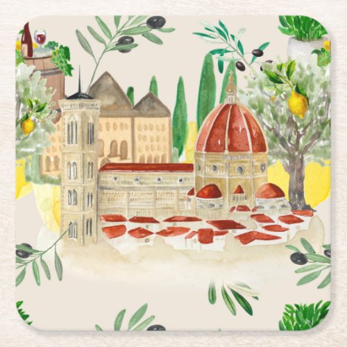 TuscanTuscanyItalyoliveslemons citrus   Square Paper Coaster