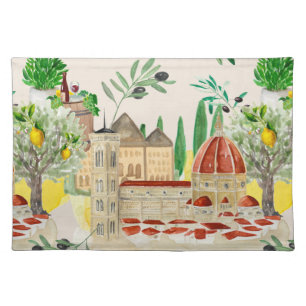 Tuscan,Tuscany,Italy,olives,lemons,  Cloth Placemat