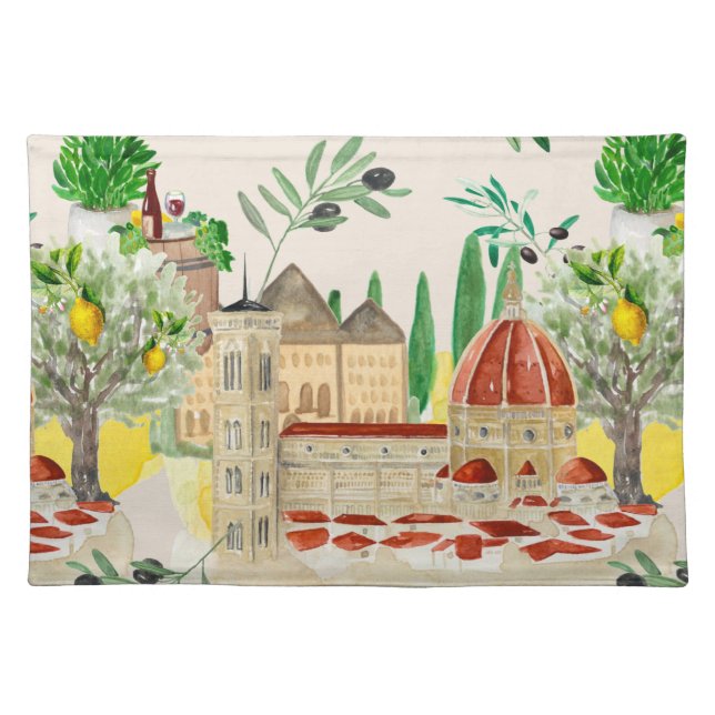 Tuscan,Tuscany,Italy,olives,lemons,  Cloth Placemat (Front)