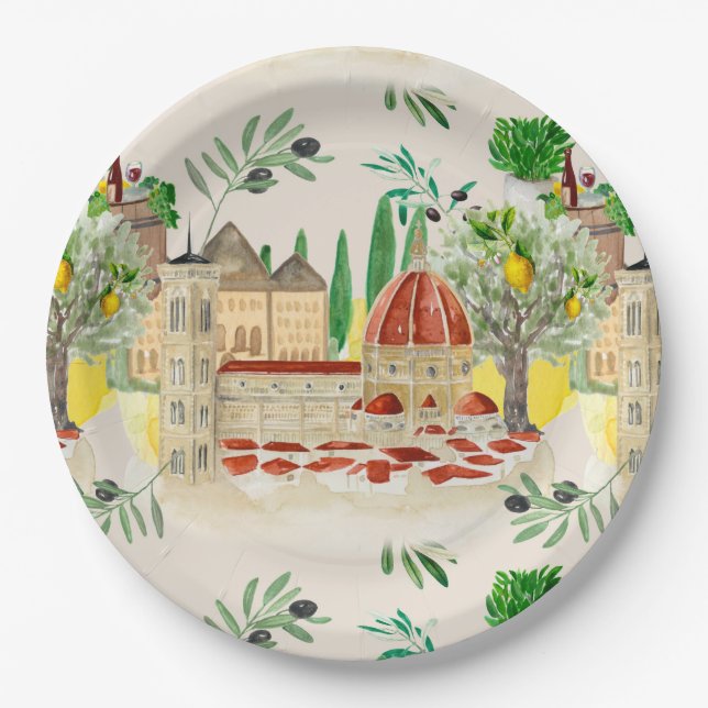 Tuscan,Tuscany,Italy,olives,lemons,   Paper Plates (Front)