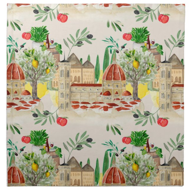Tuscan,Tuscany,Italy,olives,lemons,tomatoes  Cloth Napkin (Front)