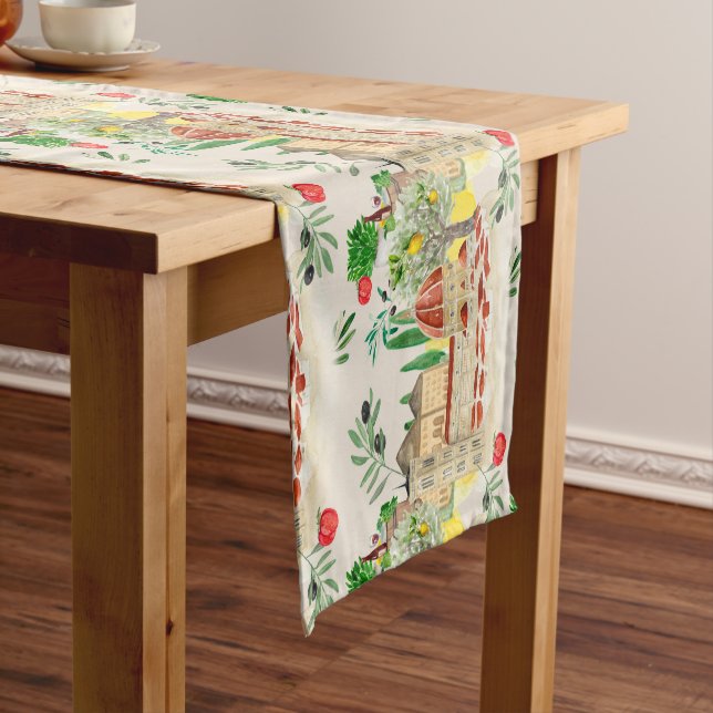 Tuscan,Tuscany,Italy,olives,lemons,tomatoes    Short Table Runner (In Situ)