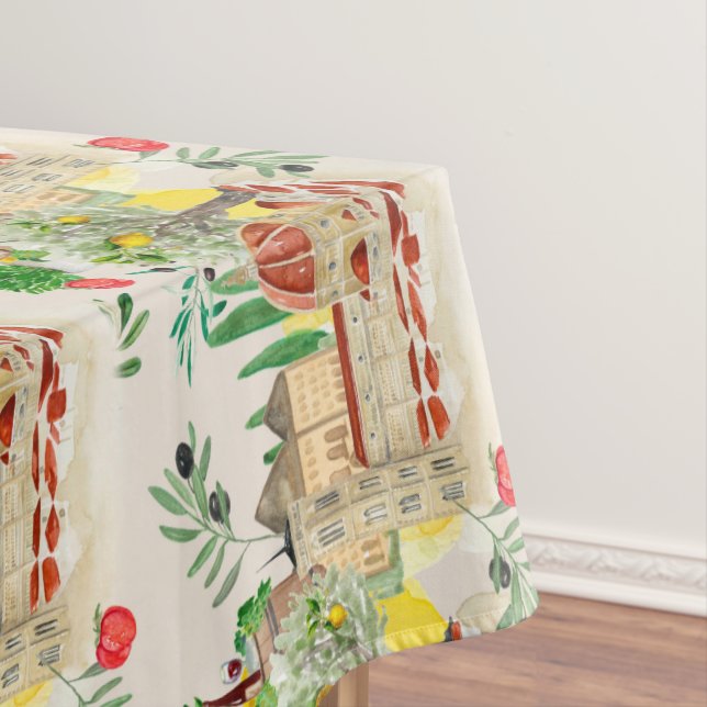 Tuscan,Tuscany,Italy,olives,lemons,tomatoes     Tablecloth (In Situ)