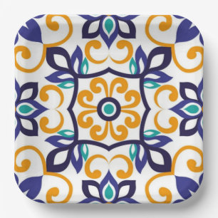 Tuscan Verve Vibrant Scrollwork Mediterranean Paper Plates