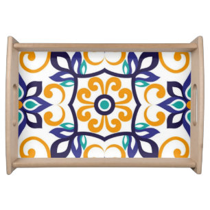 Tuscan Verve Vibrant Scrollwork  Mediterranean  Serving Tray