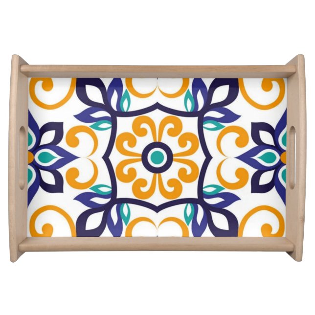 Tuscan Verve Vibrant Scrollwork  Mediterranean  Serving Tray (Front)