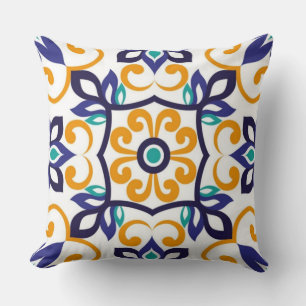 Tuscan Verve Vibrant Scrollwork  Mediterranean  Throw Pillow